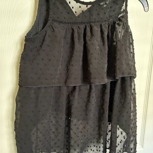 Black Swiss Dot Sleeveless Layered Chiffon Top